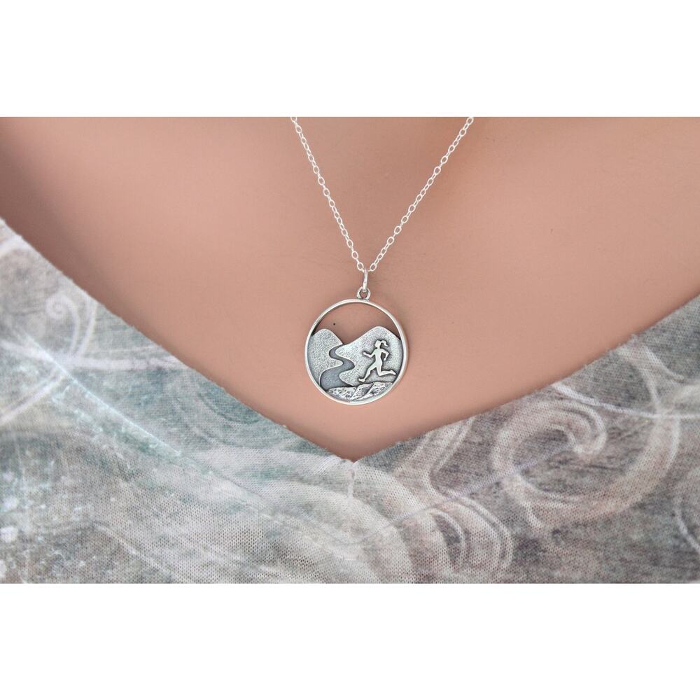 Sterling Silver Running Girl Charm Necklace, Running Girl Pendant Necklace